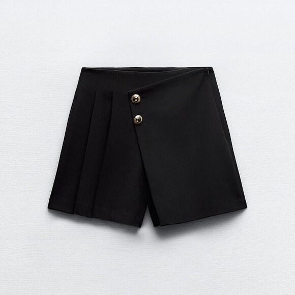 ZARA BLACK PLEATED ASYMMETRICAL SKORT - Picture 1 of 4
